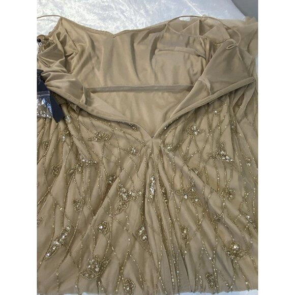 Adrianna Papell Beaded Blouson Long Gown Formal Wedding Sz 12 Champagne Gold - Picture 15 of 16